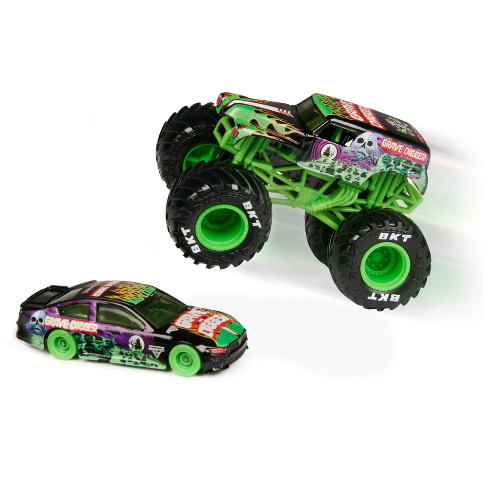 Grave Digger 1:64 die-cast detail highlighting authentic graphics and finishes.