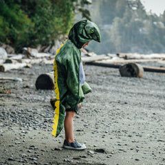 Great Pretenders T-Rex Hooded Cape in action demonstrates quick dress-up moments.