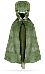 Great Pretenders T-Rex Hooded Cape front view shows textured velour for playful adventures.