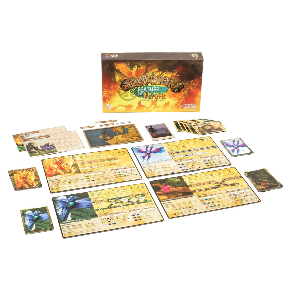 Greater Than Games Spirit Island Feather & Flame, featuring four new spirits for diverse playstyles.