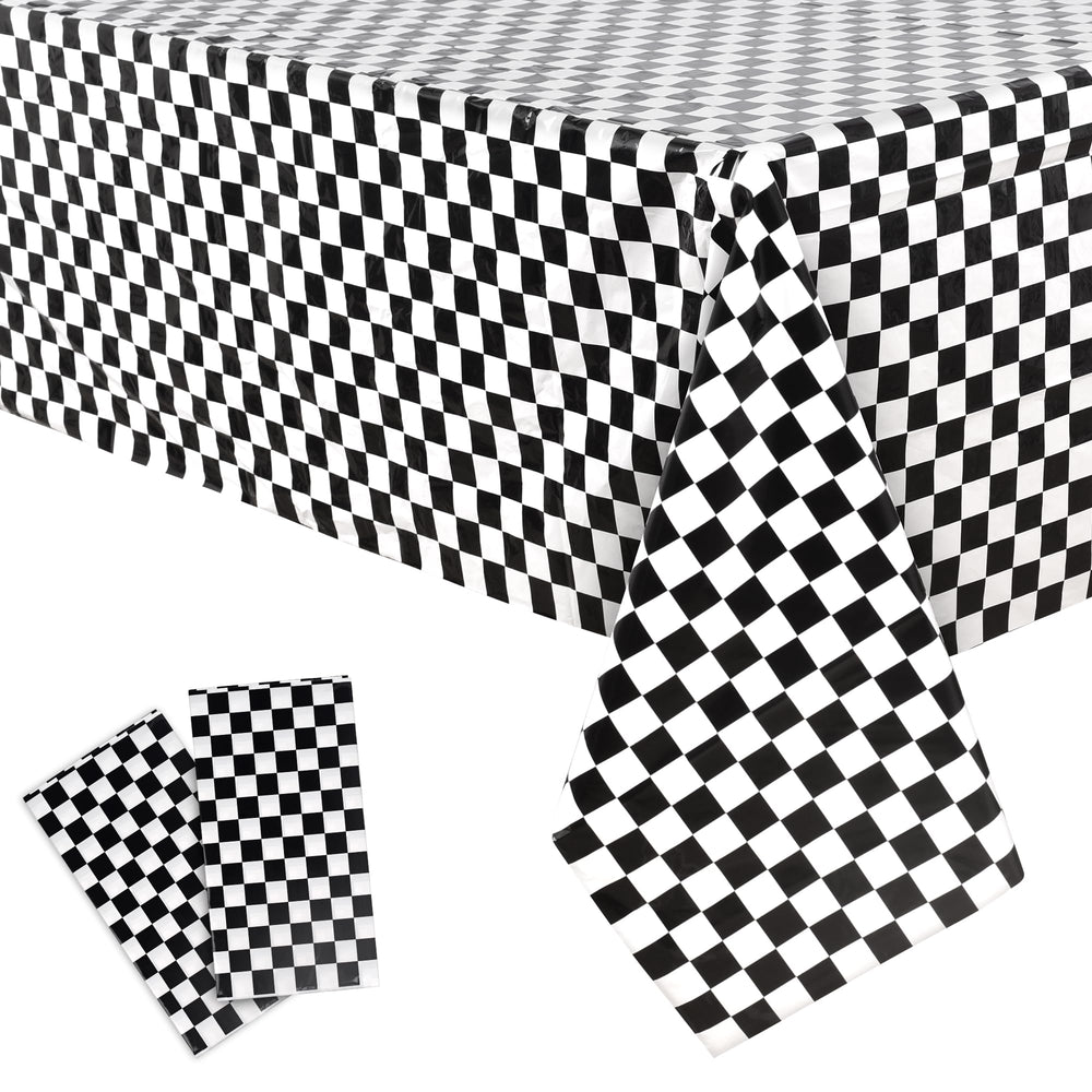 GREATRIL black white checkered table cover for racing parties; protects surfaces and elevates decor
