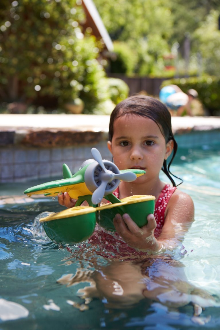 Green Toys Seaplane bright colors highlight eco-friendly, USA-made design.