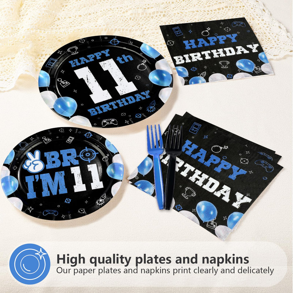 Greencian 11th birthday napkins in blue and black add soft absorbent support
