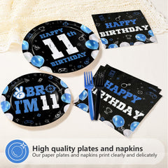 Greencian 11th birthday napkins in blue and black add soft absorbent support