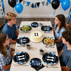 Greencian table-scene image demonstrates coordinated blue and black decor