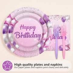 Greencian 2nd birthday dessert plates 7in pink purple for sweet treats.