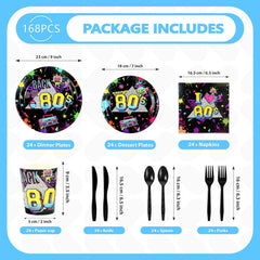 Greencian 80s plates 7-inch for snacks and desserts with neon style