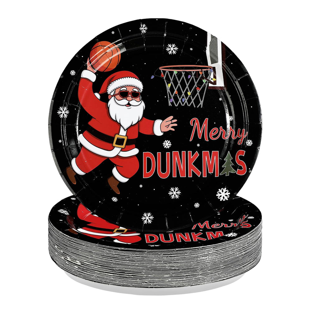 Greencian 9-inch Christmas basketball plates full set for festive snacks and desserts, ideal for holidays.