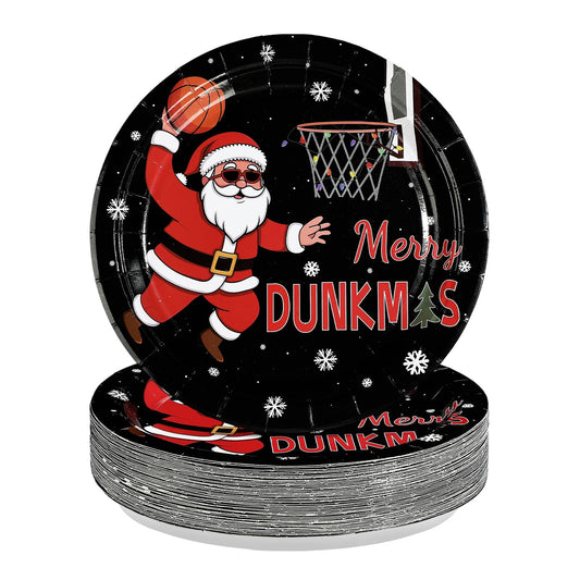 Greencian 9-inch Christmas basketball plates full set for festive snacks and desserts, ideal for holidays.