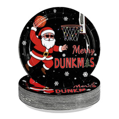 Greencian 9-inch Christmas basketball plates full set for festive snacks and desserts, ideal for holidays.