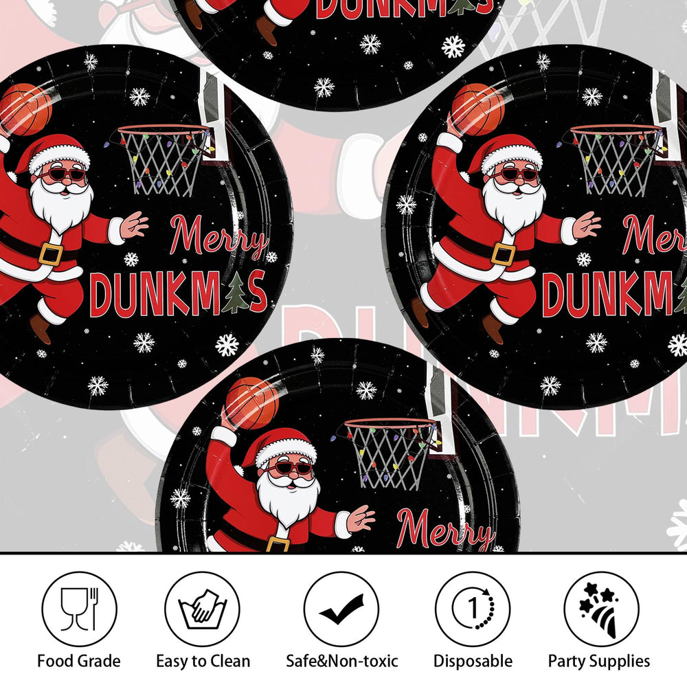 Greencian 9-inch Santa basketball plate on a party table centerpiece.