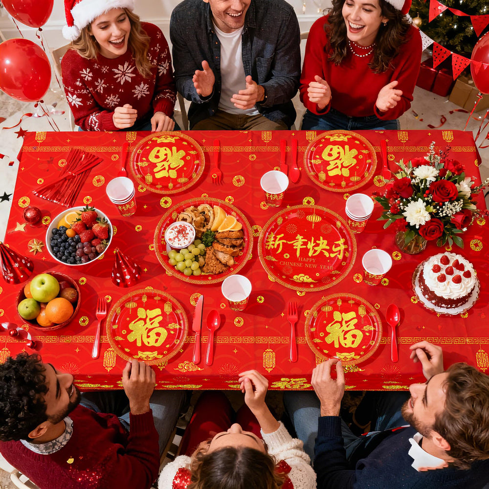Greencian festive cups in red-gold design for beverages and easy cleanup