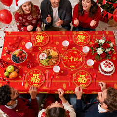 Greencian festive cups in red-gold design for beverages and easy cleanup