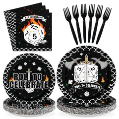 Greencian D20 9-inch plates enhance RPG celebrations with bold dice imagery.