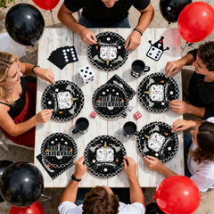 Greencian dice-themed tableware captures game-night energy for celebrations.