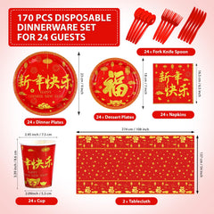 Greencian fu dessert plates 7inch with lucky characters for festive decor