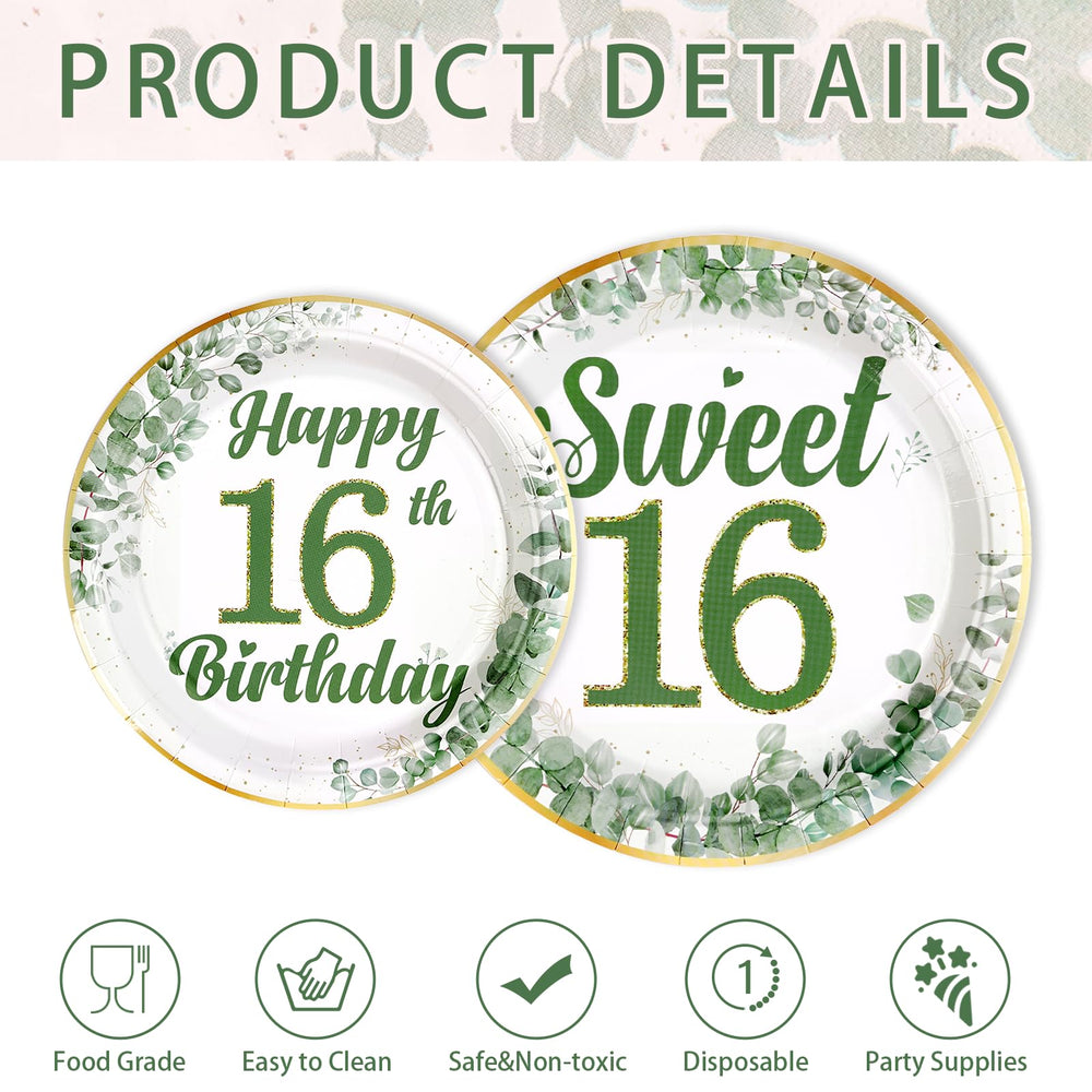 Greencian 'Happy 16th Birthday' text accents brighten the celebration.