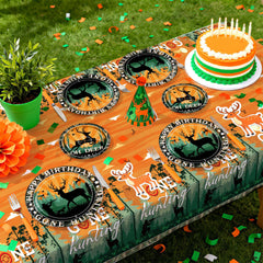 Greencian hunting camo tablecloth protects surfaces during party