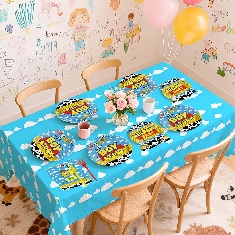 Greencian It’s A Boy blue tablecloths protect surfaces