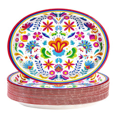 Greencian Mexican Fiesta oval plates 10x12 with vibrant mandala design for festive gatherings.