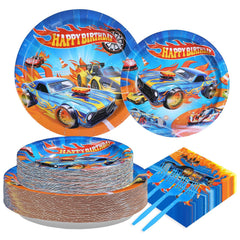 Greencian racing car plates 9-inch; bold colors for party-ready display.