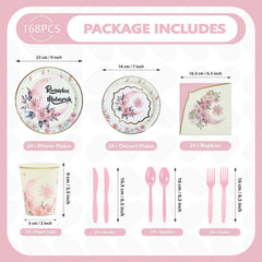 Greencian Ramadan pink watercolor 7-inch plates for snacks and desserts.
