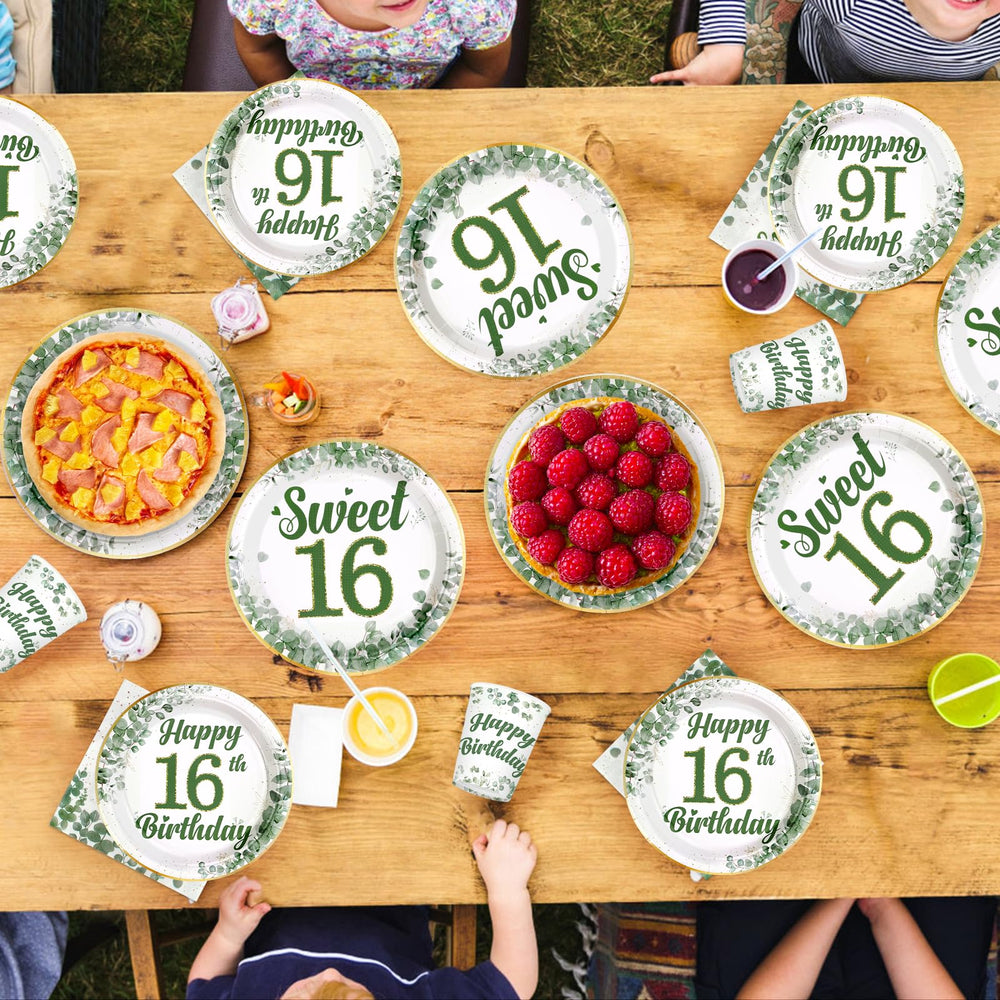 Greencian sage green party decor cohesively ties the theme together.