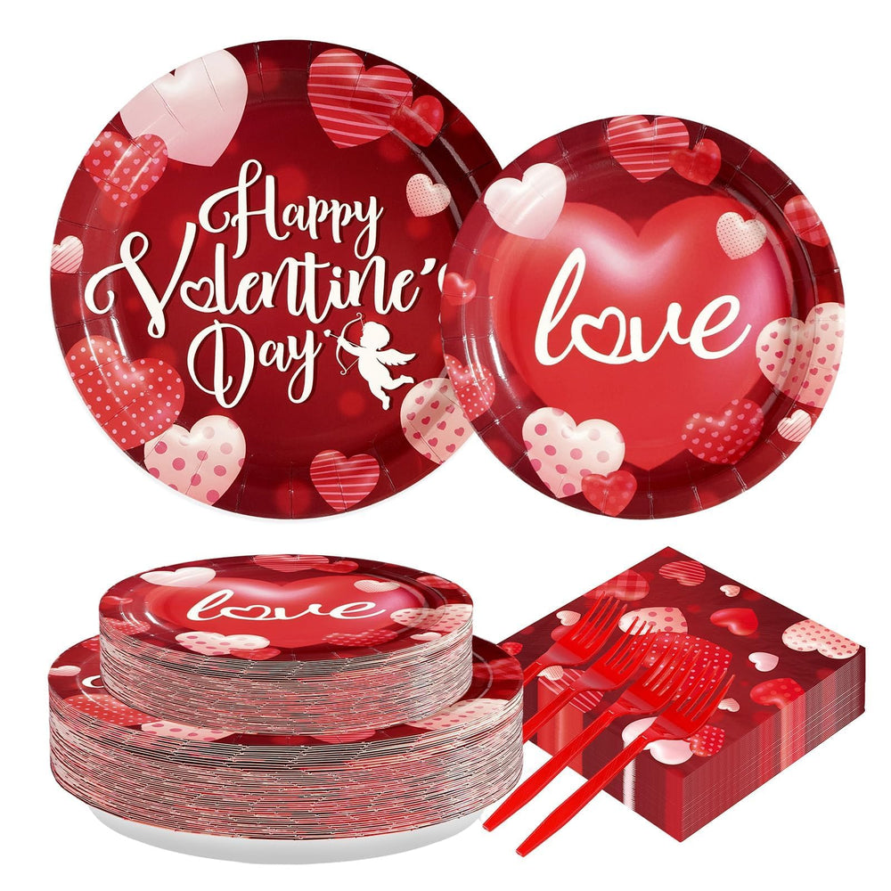 Greencian Valentine 9-inch plates with vibrant red hearts for sturdy meals