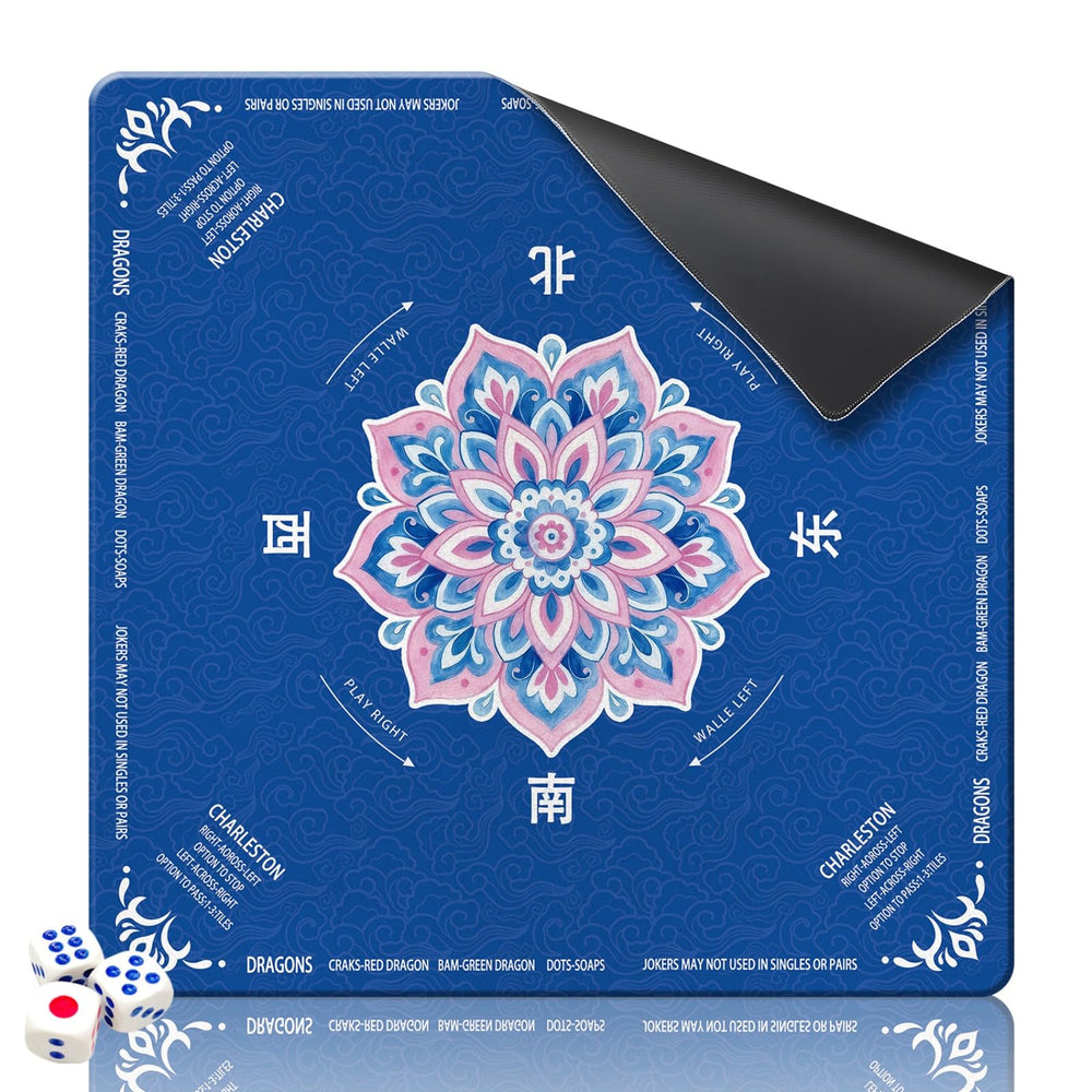 GreenD Mahjong mat on blue table for smooth table play