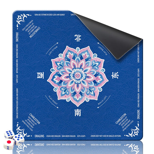 GreenD Mahjong mat on blue table for smooth table play