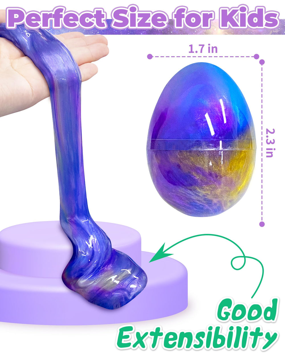 Greingways Galaxy Slime Egg in Easter basket offers tactile fun.
