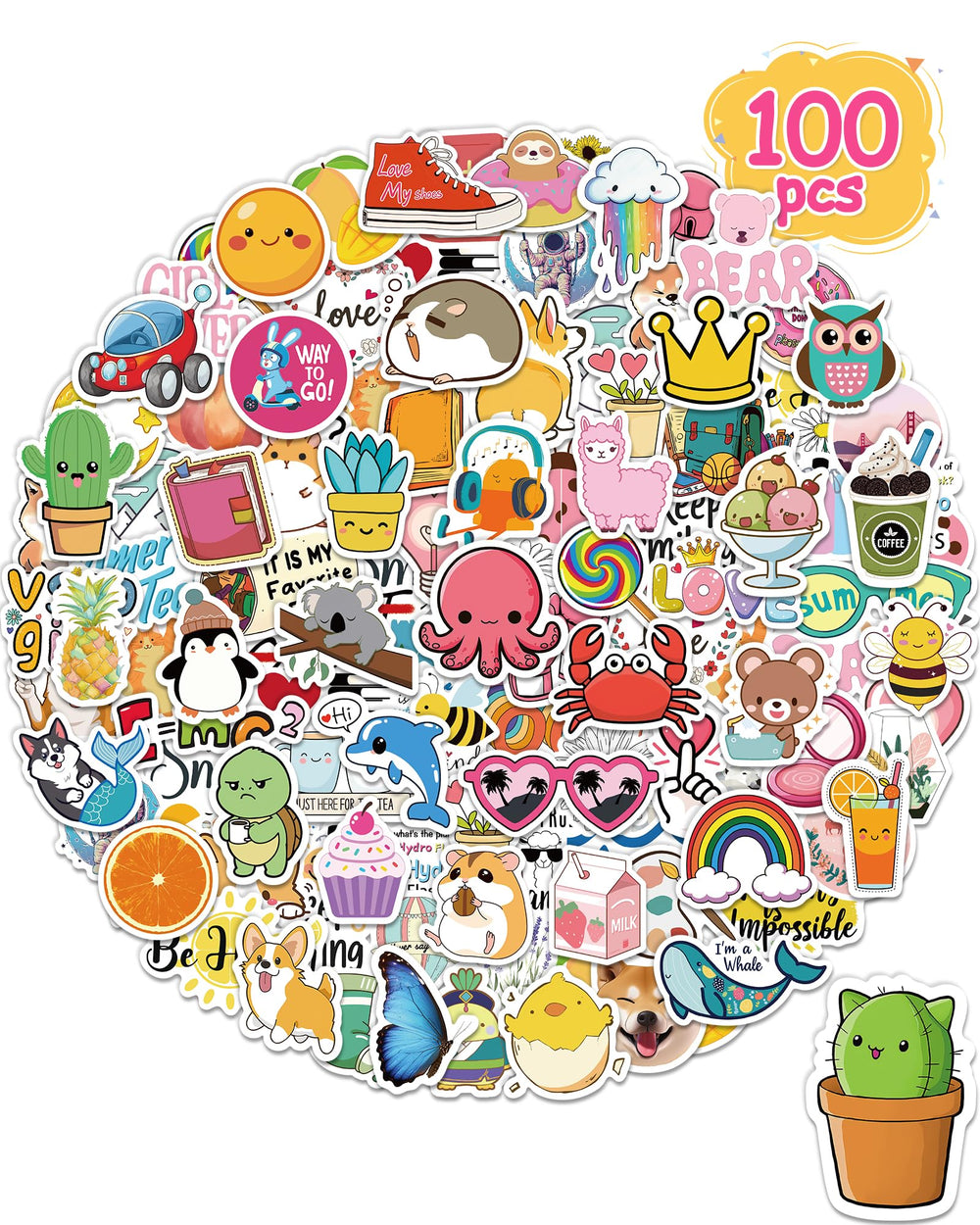 Greingways sticker water bottle pack: 100 unique designs for durable, waterproof decoration.
