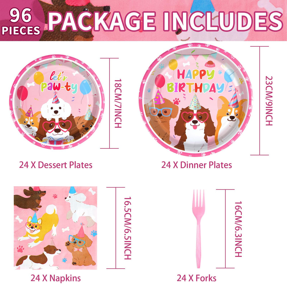 Grencian 7-inch pink dog dessert plates with paw prints for treats