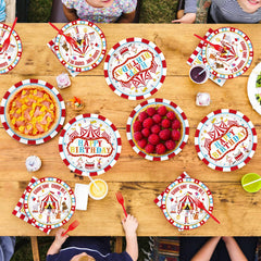 Grencian carnival design banner enhances circus vibe at events.