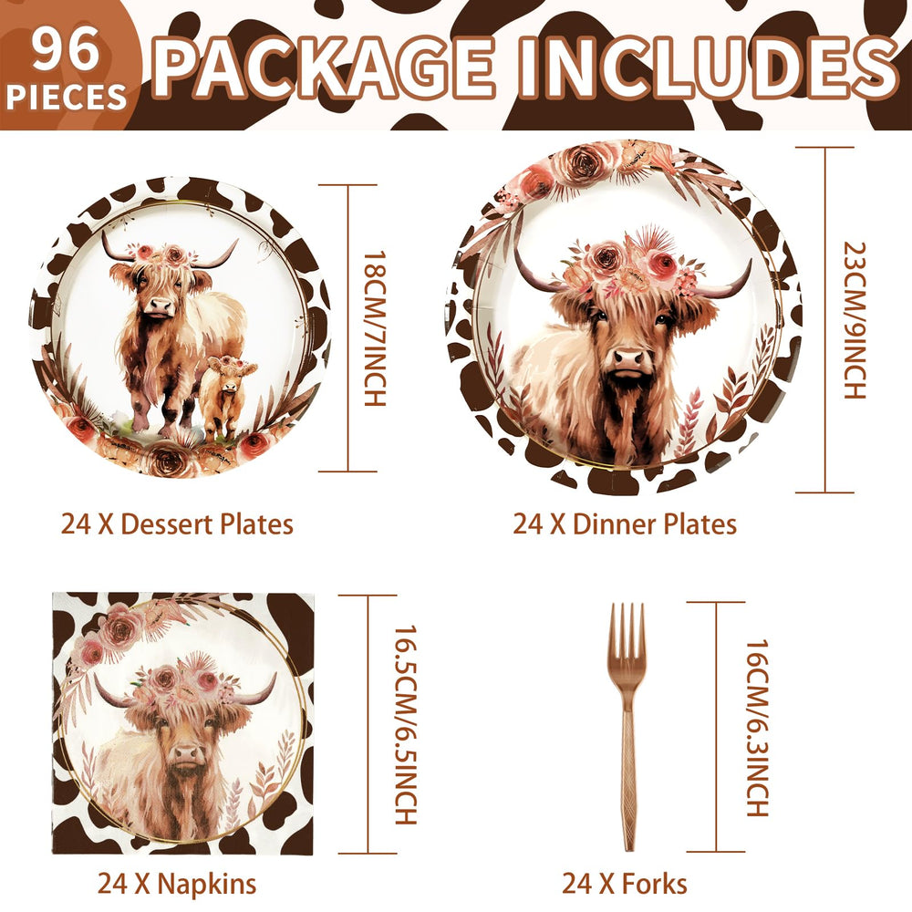 Grencian Highland Cow 9-inch dinner plates for sturdy holiday table settings.