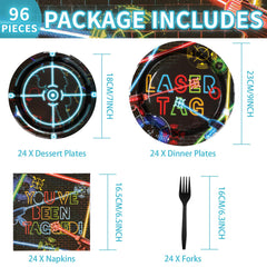 Grencian laser tag dessert plates 7in with bold neon graphics for a playful spread.