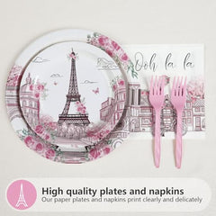 Grencian Paris theme plates 7inch, great for light appetizers at chic parties.