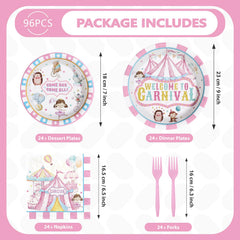 Grencian pink circus dessert plates for playful treat displays.