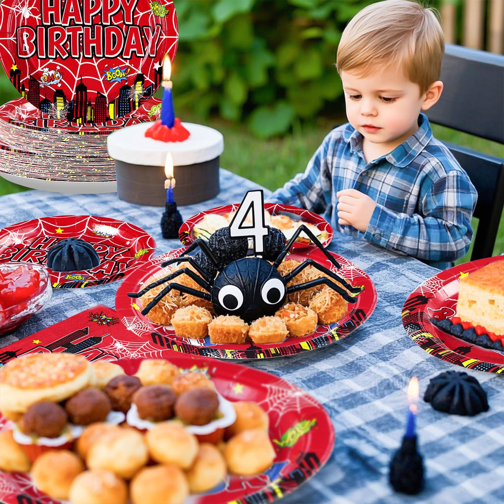 Grencian Spider party table scene enhances theme cohesion across the party.