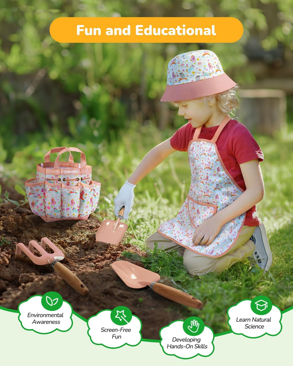 Grenebo gloves pink designed for small hands and easy grip while planting