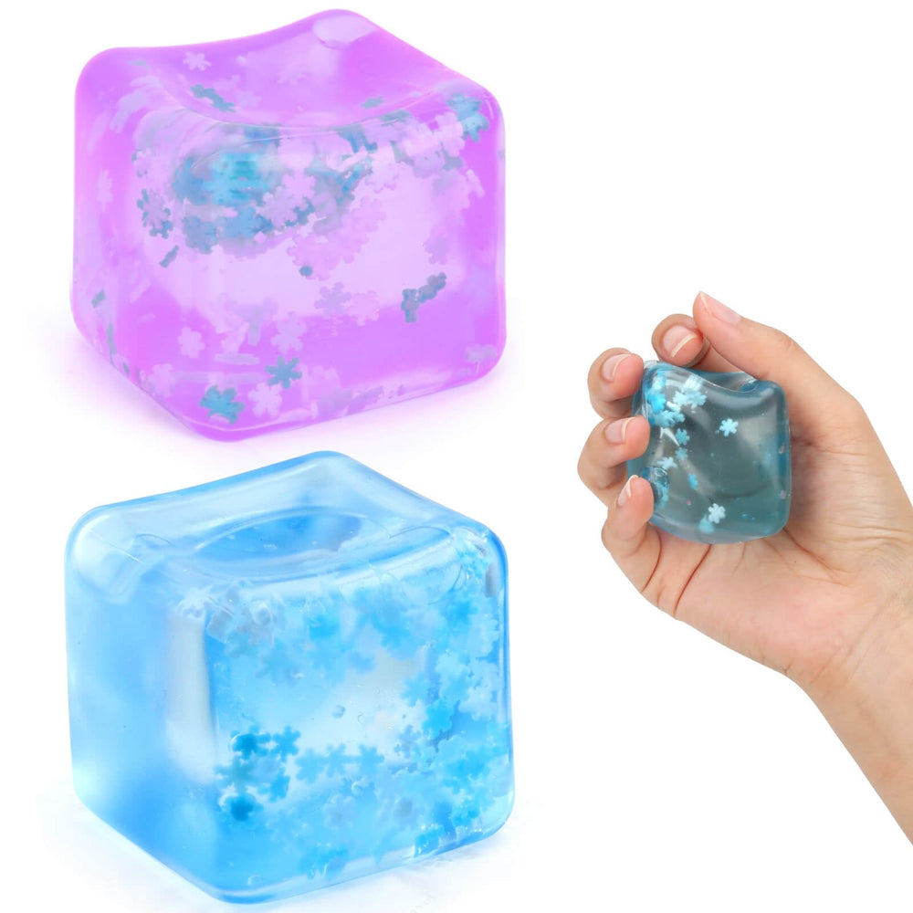 Gretex fidget ice cube blue, soft squish for stress relief and focus.