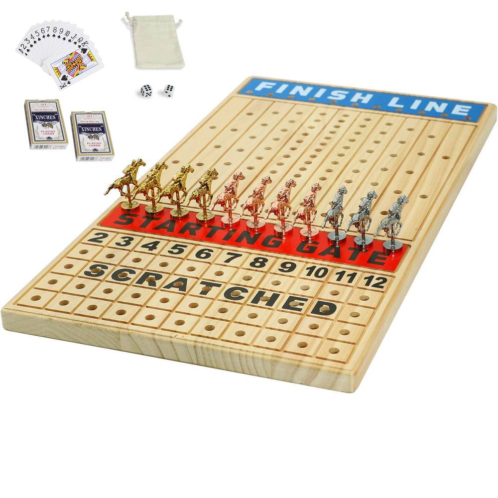 Grhonior horse racing board game on a wooden board for family nights