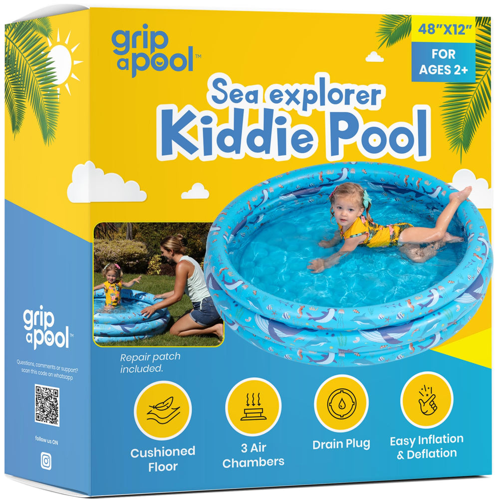 GRIP A POOL portable setup for backyard water fun and easy storage.
