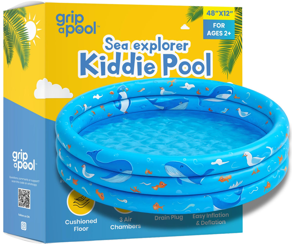 GRIP A POOL inflatable kiddie pool with 48x12 inches offers easy setup and portability.