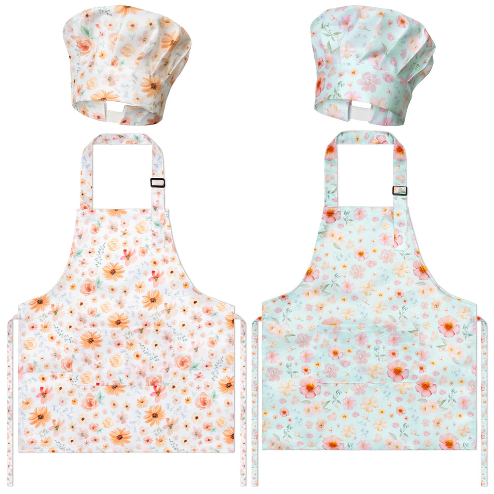 GROBRO7 kids apron with floral print protects clothes during cooking and crafts.