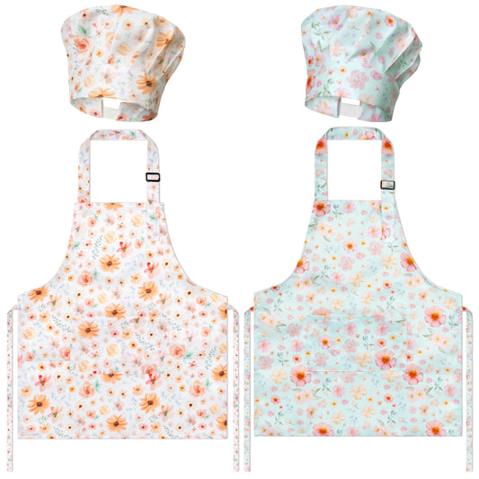 GROBRO7 kids apron with floral print protects clothes during cooking and crafts.