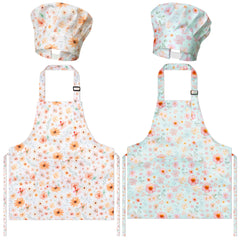 GROBRO7 kids apron with floral print protects clothes during cooking and crafts.