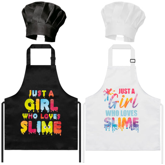 GROBRO7 kids apron and hat set with slime print for creative cooking play
