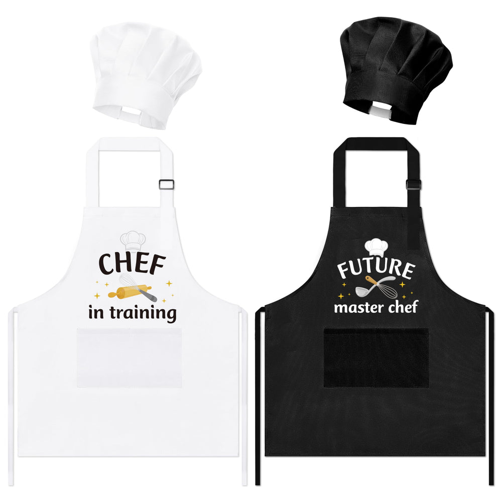 GROBRO7 kids apron set front view with bright patterns for baking and painting