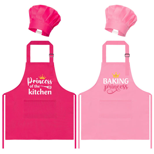 GROBRO7 princess kids apron set front view supports imaginative cooking and painting activities.